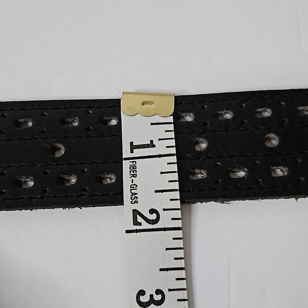 Leather Belt with Silvertone Buckle Black Pre-owned